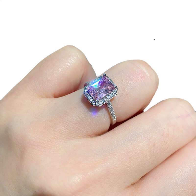 Simulated Paraiba Pink Diamond For Women Socialite Emerald Square Ring Jewelry A42