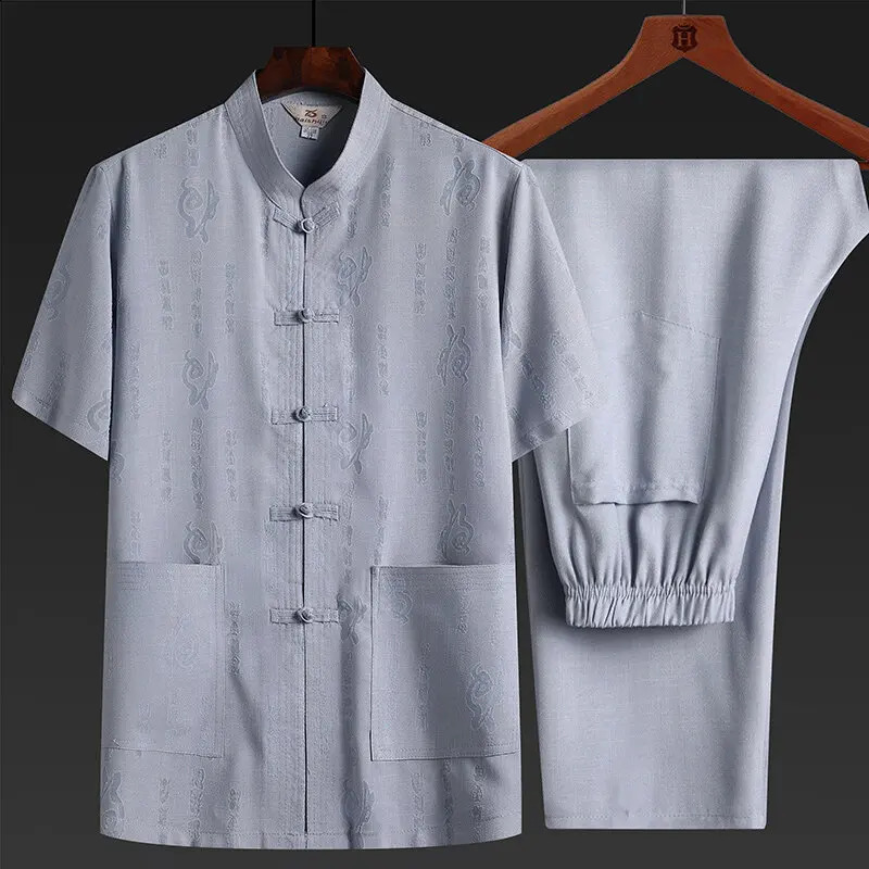 Summer Men Tang Suit top Pants Fashion Cotton Linen Tang Suit Chinese style Loose Casual Shirts Two Piece Sets 250707