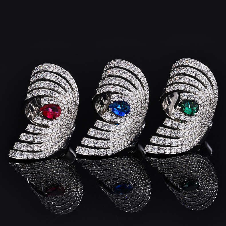 Hua Youmei Jewelry Exaggerated Crystal Open Demon Eye Luxurious Evening Party Index Finger Ring B72