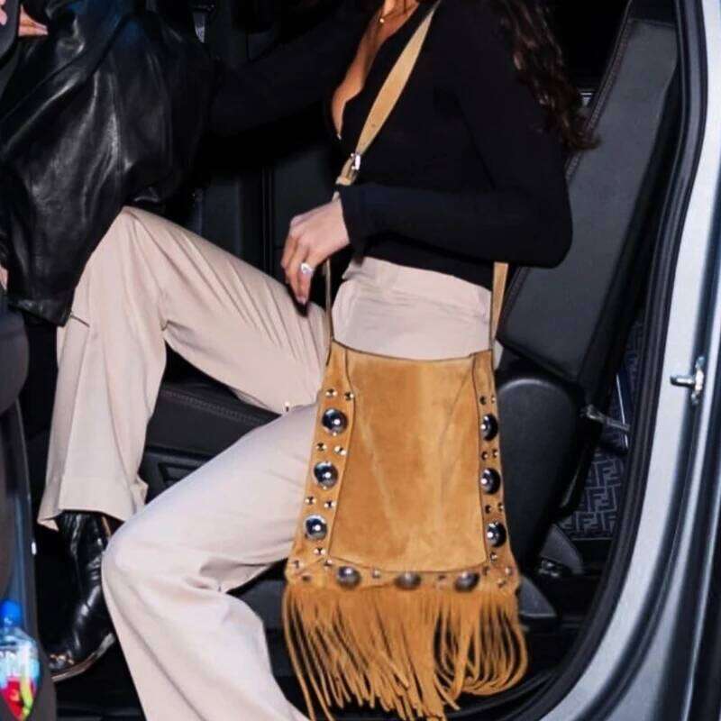 Women's Bags Designer Vintage Faux Suede Messenge Bags Fo Women Designe Handbag Puses New In Rivet Tim Tassel Small Undeam