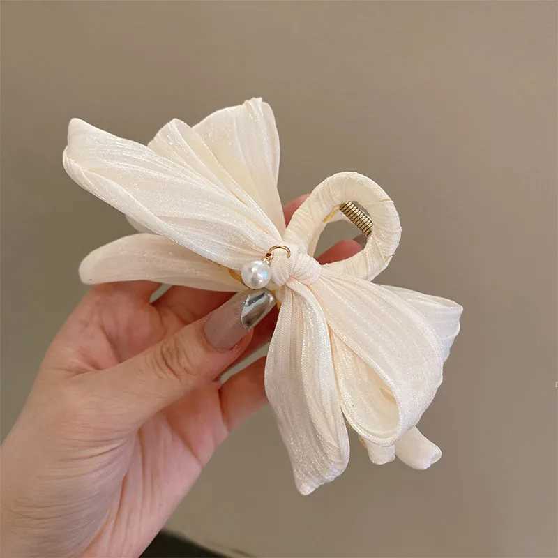 Mesh Bow Hair Clip for Woman Elegant Temperament Large Shark Clip Fashion Girl Ponytail Hair Clamp Z250707