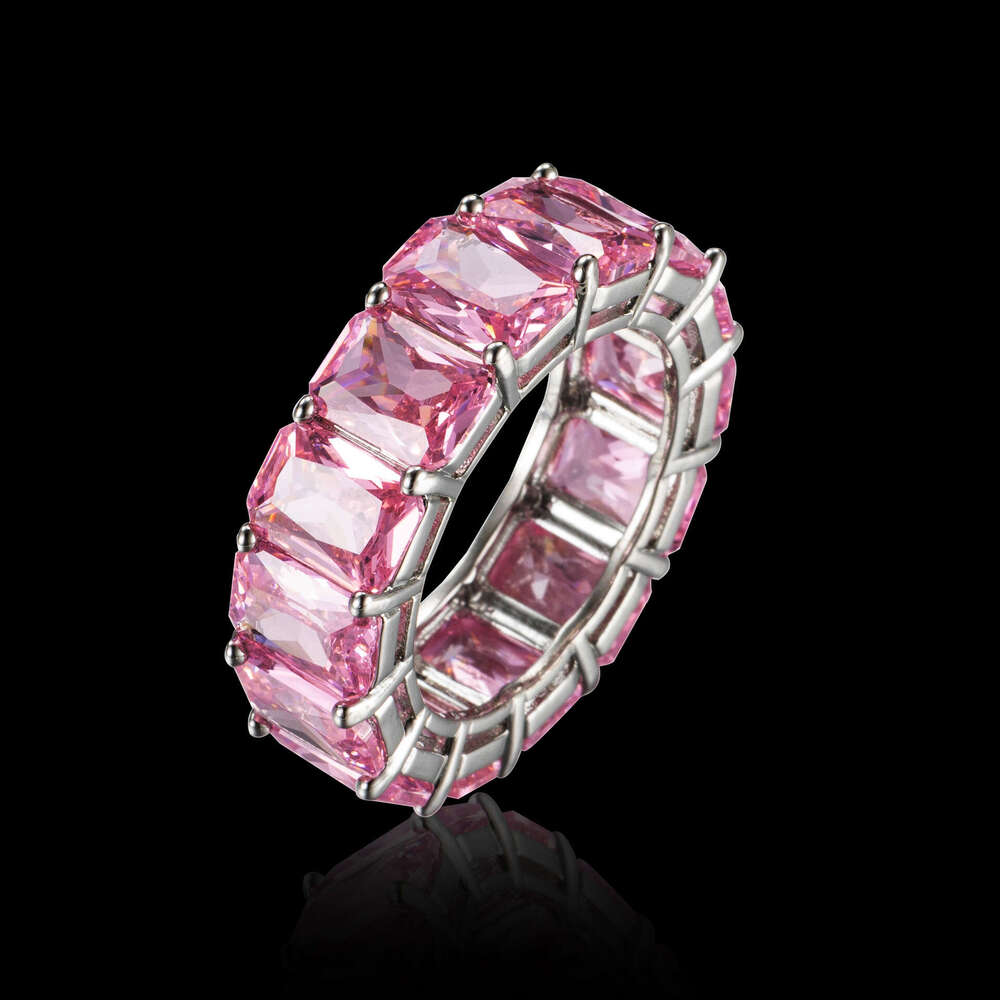Tiktok Live High Imitation Artificial Red Blue Gemstone Pink Light Luxury Wide Band Rectangular Ring 57E