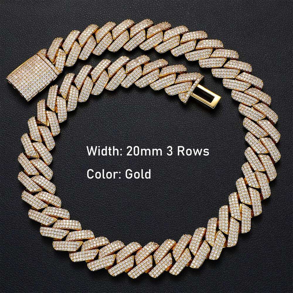 20mm 18mm 26mm 3 Row Link Chain Gold Plated Brass CZ Dia Iced Out Cuban Necklace for Men