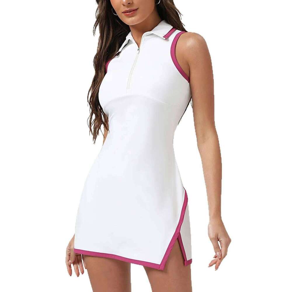 Clashing Color Polo Tennis With Zipper Golf Sports Dress Women Quick-Dry Stretchy Jumpsuits Badminton Trainning Outfits