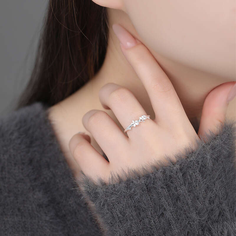 DHcollections Abao S999 Pure Silver Floral Ring Forest Style Sweet Fresh Temperament Adjustable Gentle Hand Jewelry
