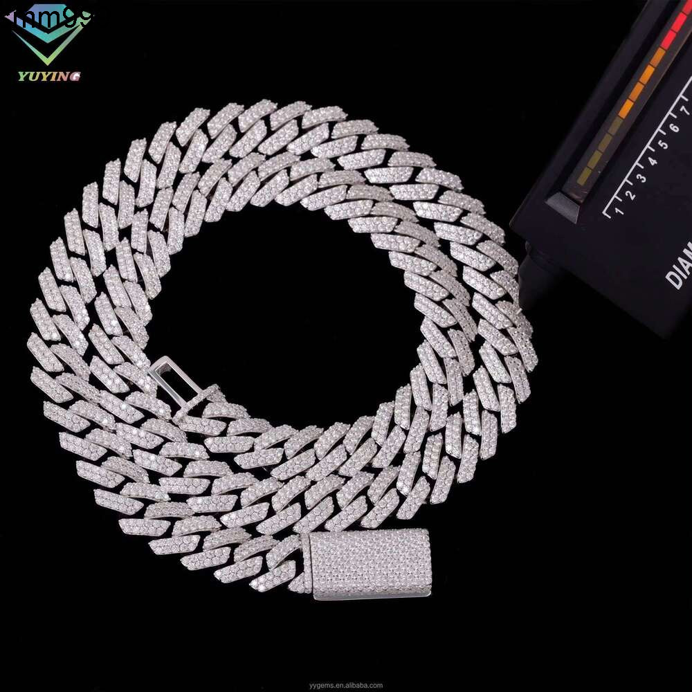 New Style Fine Design 100% Pass Tester 12Mm 2Rows VVS Moissanite Dia Sterling Sier Cuban Link Chain For Hip Hop Necklace