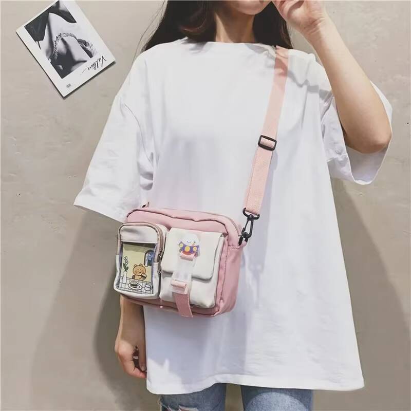 Japanse Style Kawaii Girls Student Small Nylon Mutipockets Transparent Crossbody Bags Women New Shoulder Bag Bolsa Mujer ddmynov