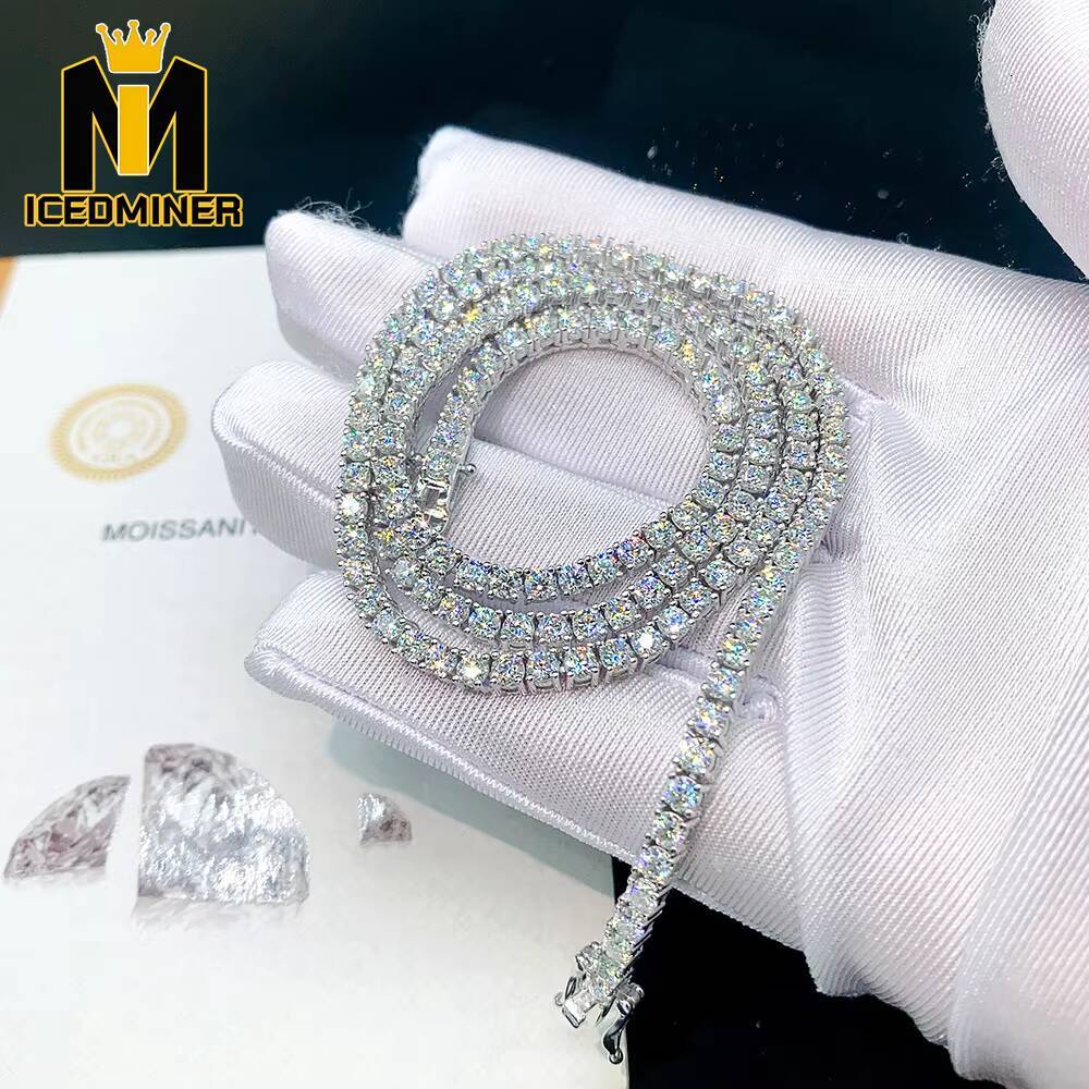 Link Hip Hop Jewelry 4mm Moissanite S Sier Tennis Chain Necklaces for Men Women