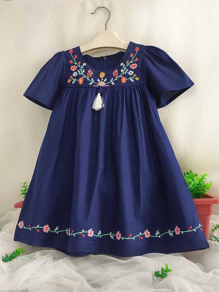 Toddler Girls Short Sleeve Flowers Embroidered Cotton Casual Princess Dress For Party Kids Summer Clothes R250707