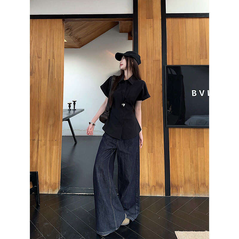 Korean Style White Polo Collar For Women Summer Design Sense Waist Slimming Versatile Stylish Cardigan Shirt B5