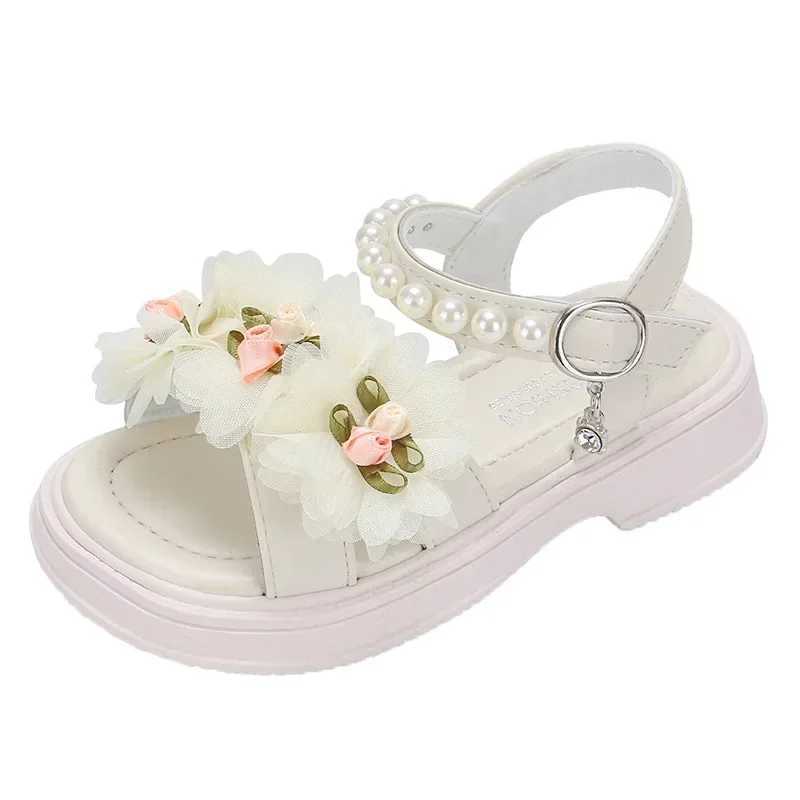 2025 New Womens Sandals Childrens Soft Bottom Beach Shoes Medium Small Childrens Flower Sandals Tweed Style Princess SummerR250707