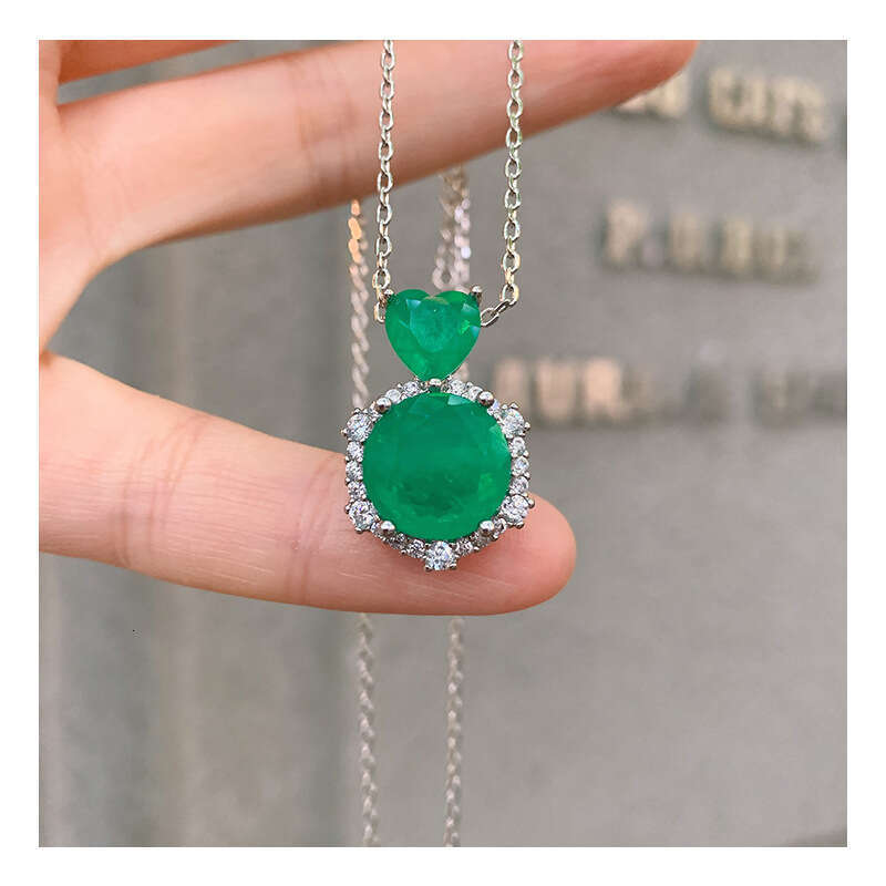 Minimalist Heart Blue Imitation Paraiba Necklace Emerald Earrings Noblewoman Jewelry Set 922