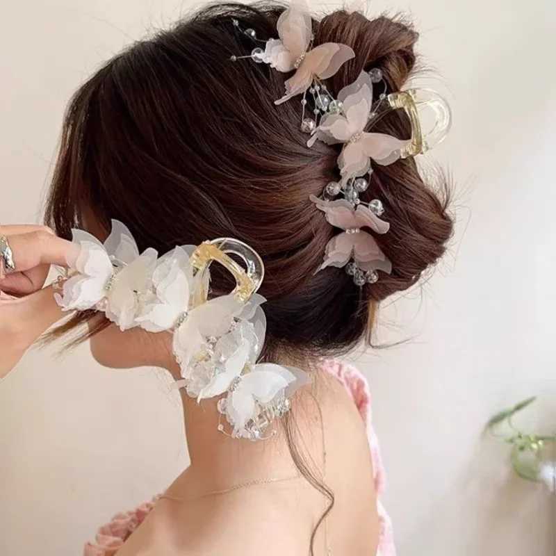 New Butterfly Large Hair Claw for Thick Hair Claws Crab Women Sweet Pink Hairpin Ponytail Hair Clip Claw Accessories Y250707