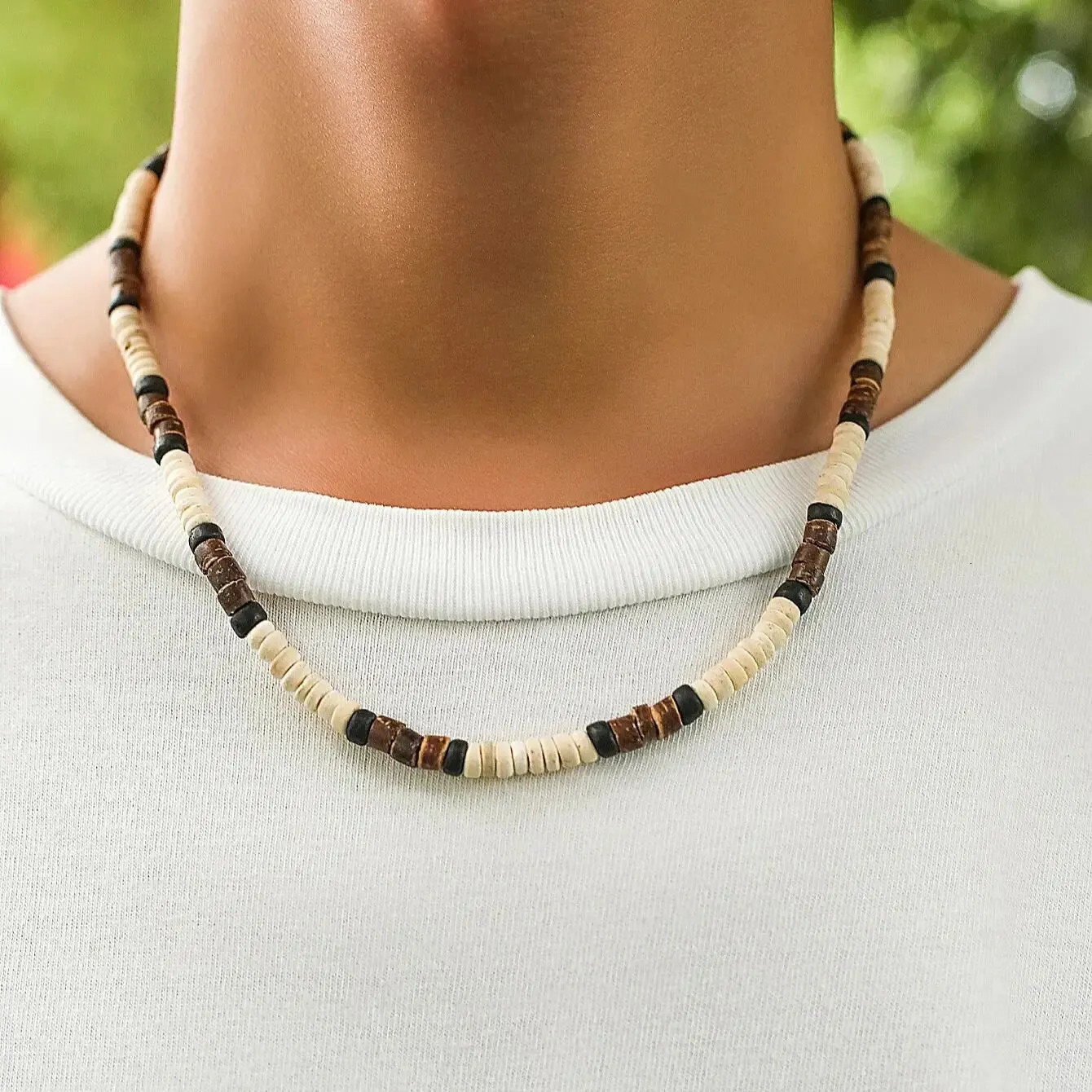 Fashion Men Summer Beach Wooden Bead Surfer Necklace Simple Geometric Tribal Ethnic Handmade Chain Steampunk Male Jewelry Gift 250704