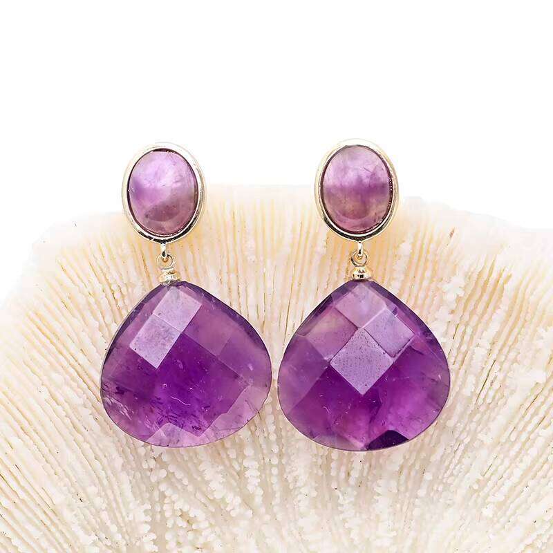 Healing Amethyst Large Water Drop Jasper Bohemian Earrings