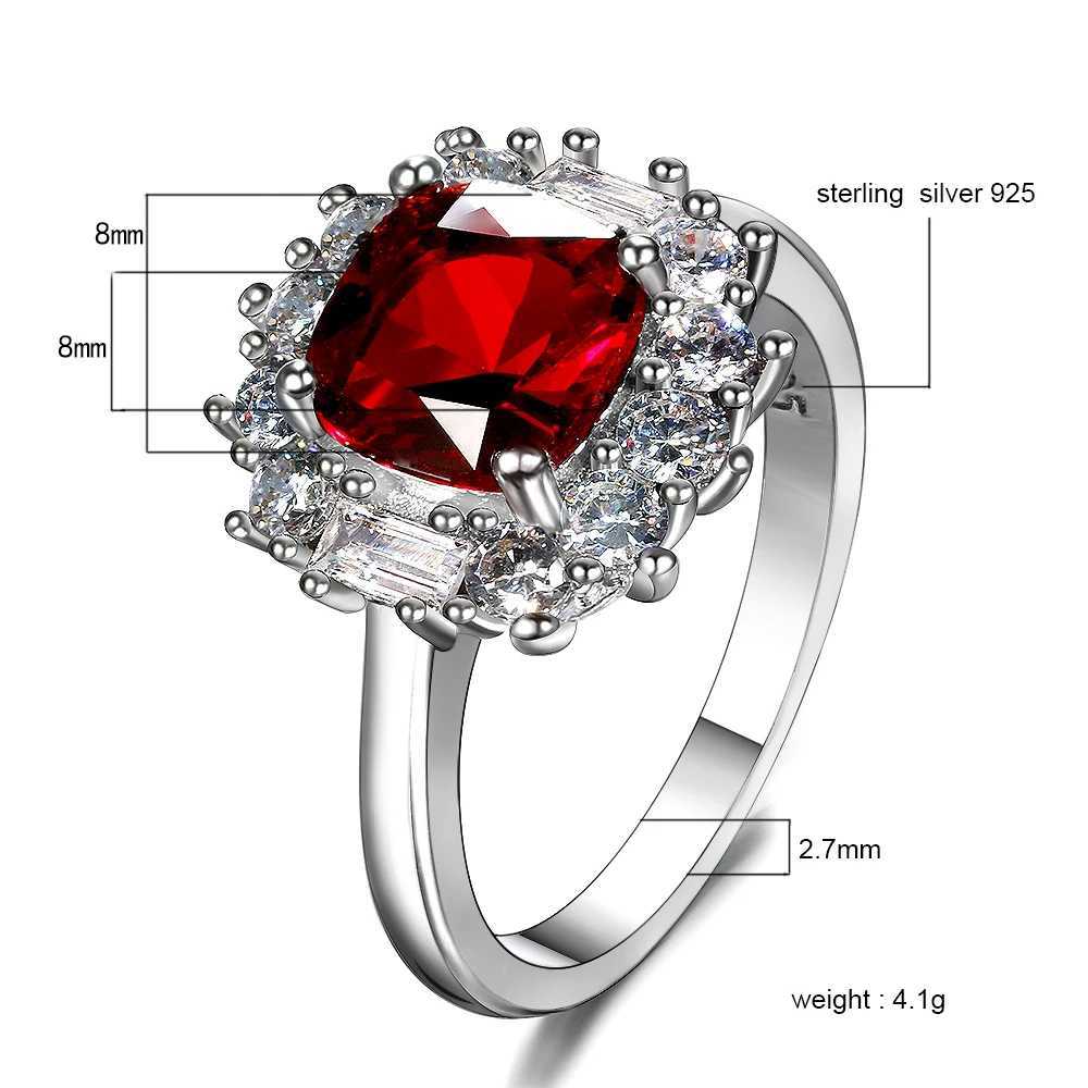 8x8MM Ruby Charms 925 Silver Jewelry Romantic Woman Wedding Rings With AAAA Cubic Zirconia Stones Wholesale Fine Jewelry Ring XJ250707