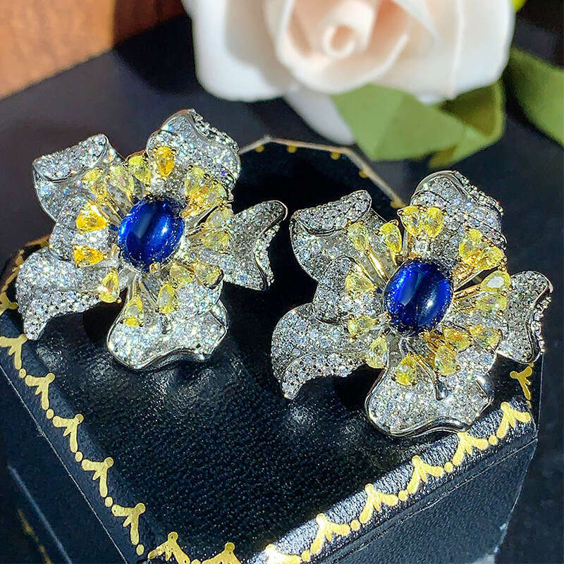 New Jewelry Set Decorations Blue Necklace Earrings Ring Petal Shape Fashion High-End Light Women 20A