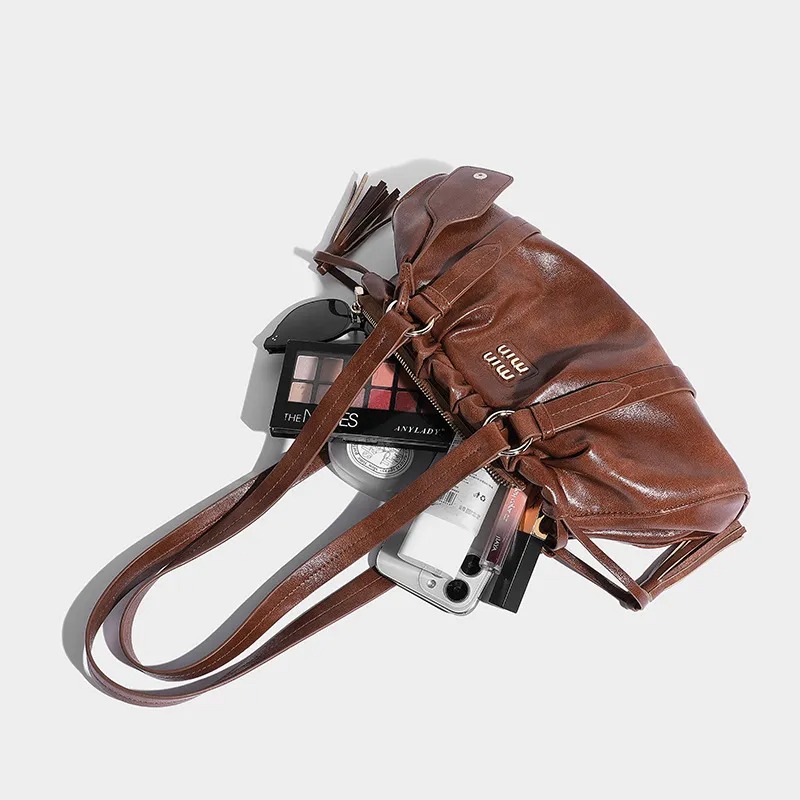 bags designer Women Real Cow Leather Soft Shoulder Bags Retro Dumpling Style Large Handbags Tassel Vintage Chic sassy pleated hand-held Underarm Totes micro bag