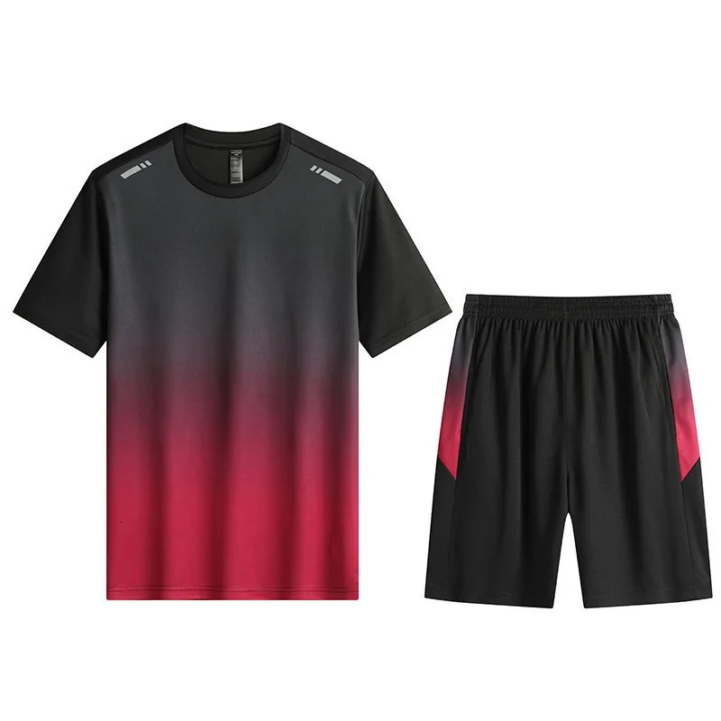 Men Active Quick Dry Crew Neck T Shirts and Shorts Set Athletic Workout Short Sleeve Clothes Basketball Running Gym Sports Suit 250707