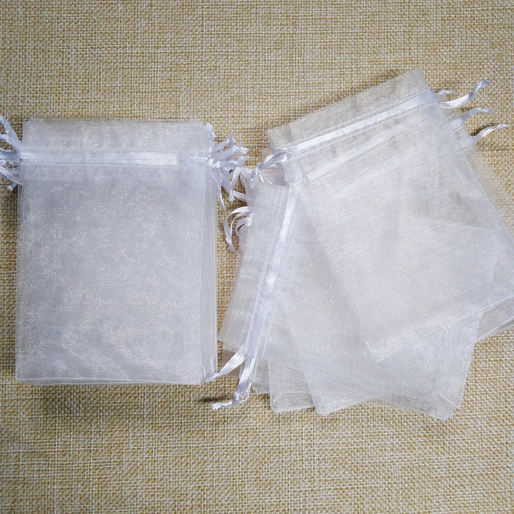 100pcs White Drawstring Organza Bags Pouch Jewelry Packaging Bags Birthday Party Christmas Gift Bags Wedding Gift Bag Pouches 250702