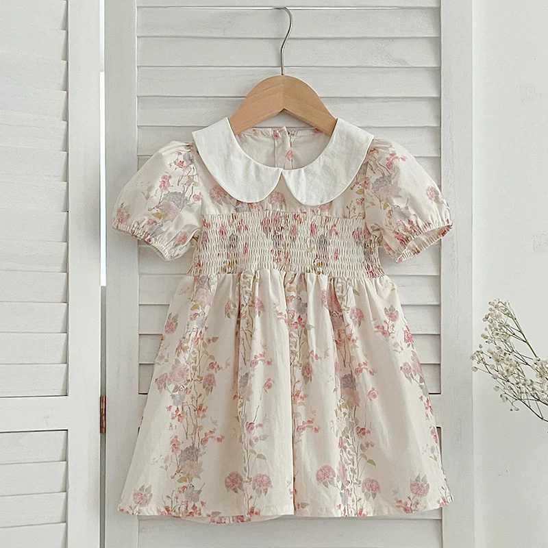 New Summer Sister Matching Outfits Pink Princess Dress Sister Baby Girls Clothes Puff Sleeve Floral Romper Cotton Dress One-Pieces R250707