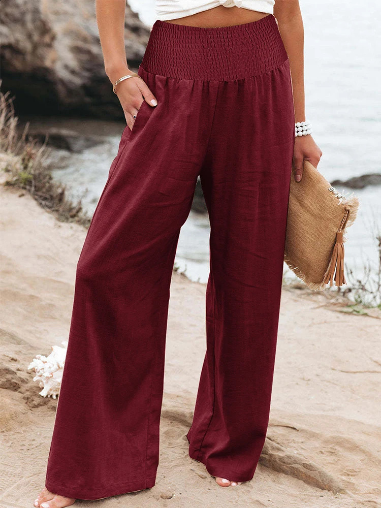 plus Size High Waist Wide Leg Cotton Linen Pants Elastic Trousers Retro Fashion Casual Spring Summer 250628