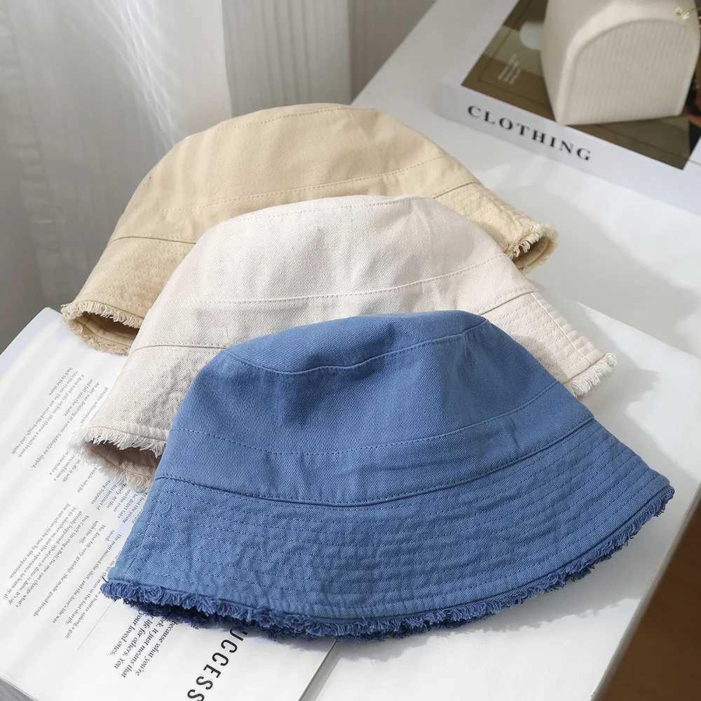 Bucket Hat Women Spring Summer Cloth Tassel Brim Flat Top Sun Hat Women Outdoor Sunshade Solid Foldable Casual New Y250707