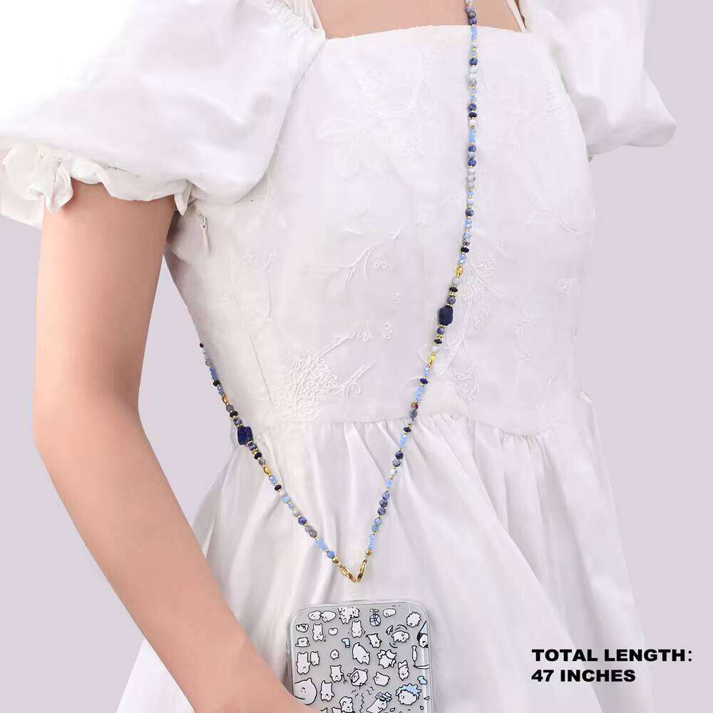 New Natural Stone Lapis Lazuli Beaded Phone Chain Friendship Gift