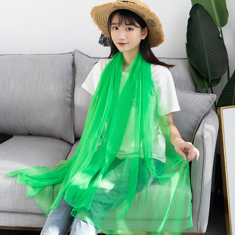 K1278 New pure color ice silk scarf for women Chiffon sunscreen shawl scarf Large size beach towel dance thin scarf