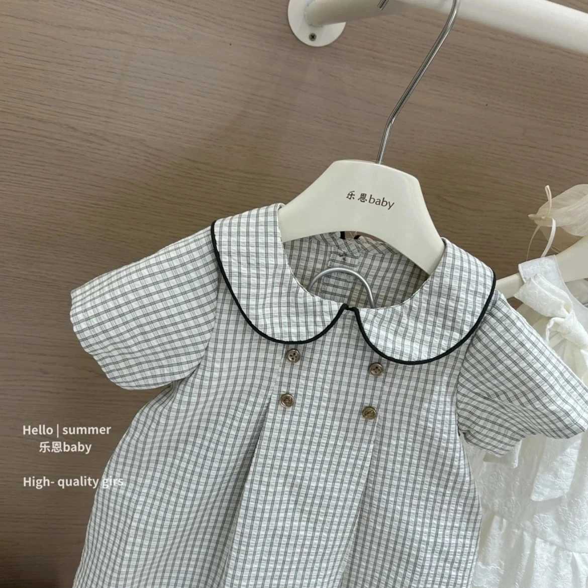 2025 Summer New Girls Baby Girls Cotton Plaid Lapel Shirt Dress Girls Dresses R250707