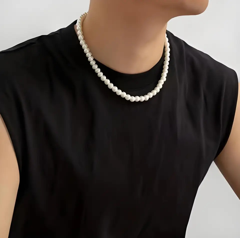 Trendy Pearl Necklace For Men Temperament Simple Handmade Strand Bead Fine Jewelry Wedding Gift 250704