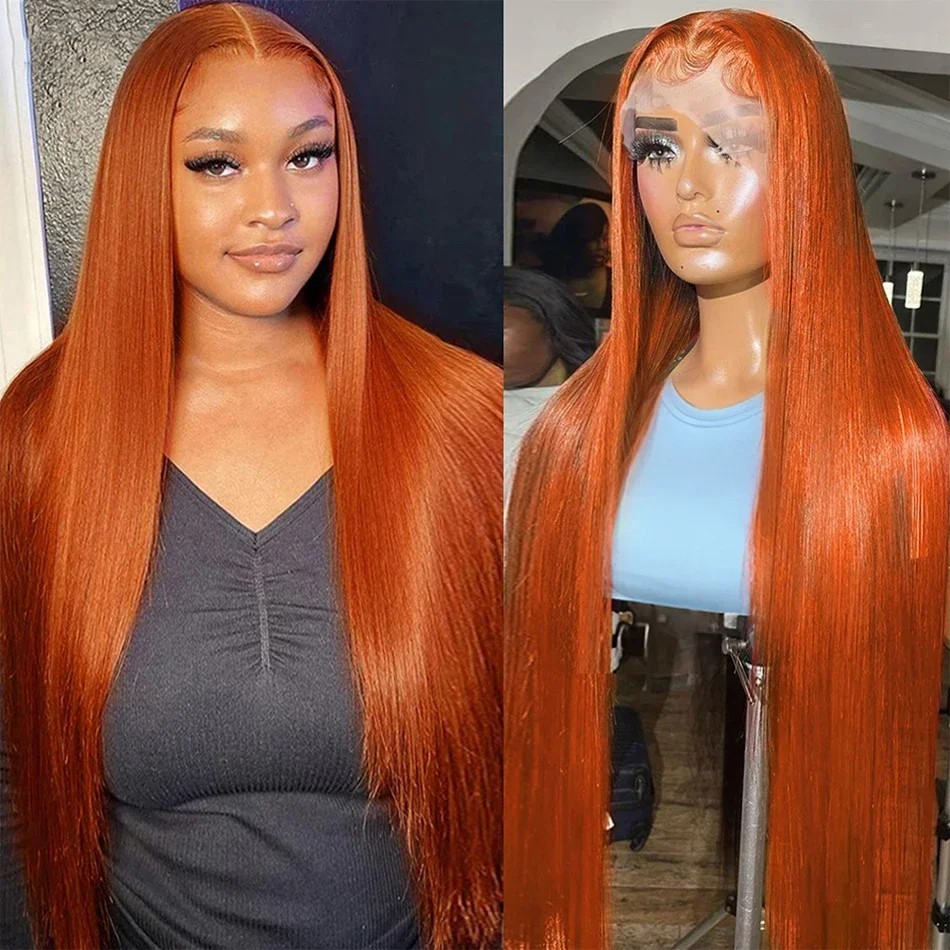 34 Inch Straight Orange Hair Wig Look Like Really Human Hair 13x4 Lace Front Brazilian Wigs For Women Hd Transparent Synthetic Hair Wig Easy Wear Blon