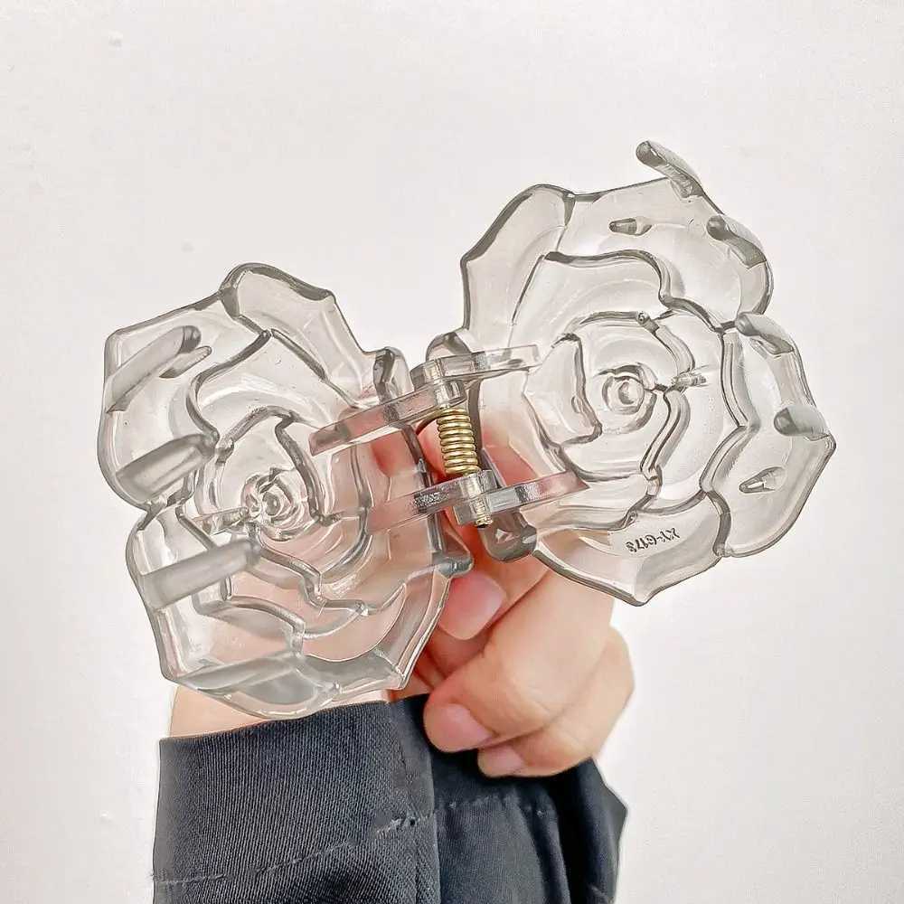 Transparent Retro Rose Hair Claw Ponytail Hairpin Fashion Design Acrylic Hair Claw Shark Clamp Hair Accessories Flower Hair Clip Y250707