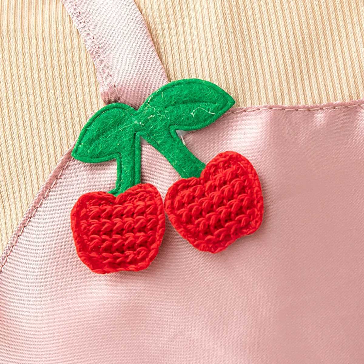 Summer Casual Dresses for Girls Cute Cherry Decoration Knit Short Sleeve Color Block Dress Baby Girl Pink Dress R250707