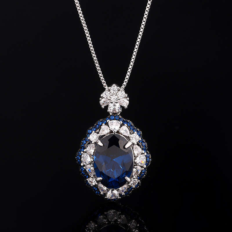 New Two-Tone Electroplated Black And Royal Blue Set Personality Ring For Elegant Pendant Necklace Colorful Gemstone Earrings High-End Women 65D