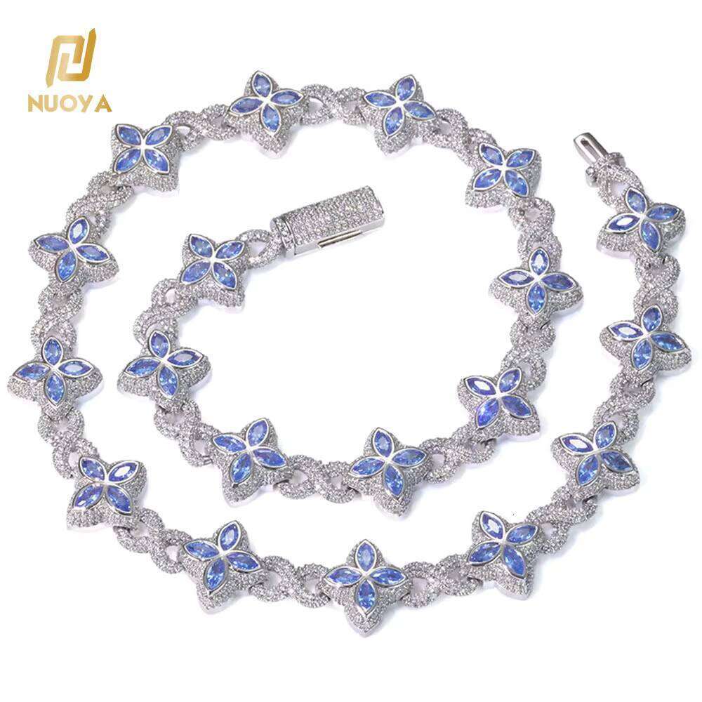 NUOYA Multi-color Vvs Moissanite Necklace Sterling Sier Hip Hop Jewelry Marquise Flower Design Cuban Chain