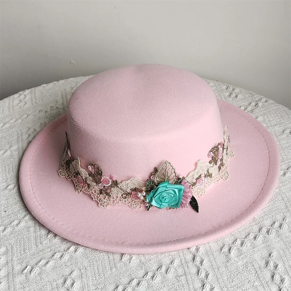 Flower Elegant Womens Hat Dome Fedora Party Felt Women Church Wide Brim Wedding Summer Sun Hat 250707