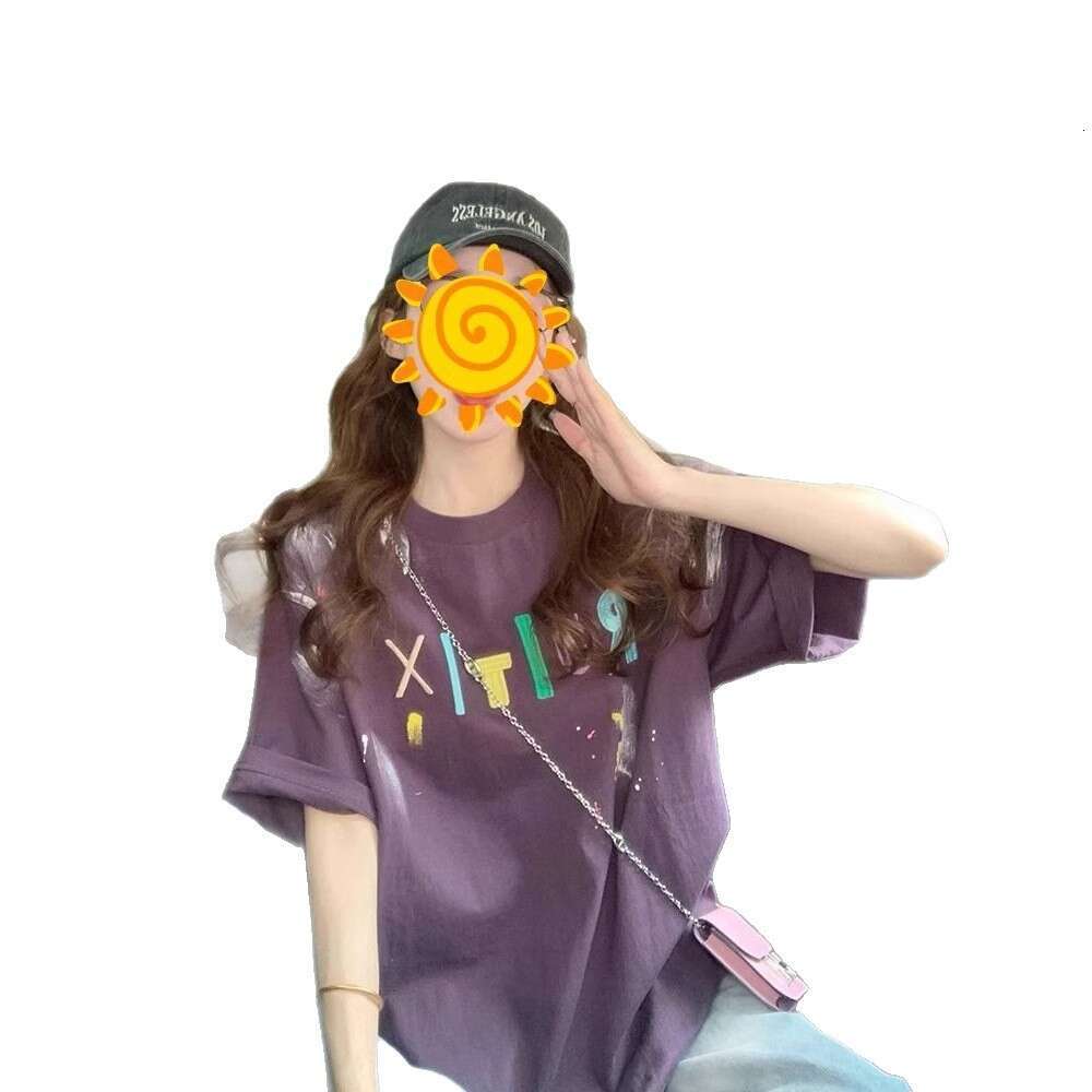 Plus Size Pure Cotton American Trendy Brand Letter Embroidery Short T-Shirt Summer New Korean Style Loose Half Sleeve Top B5