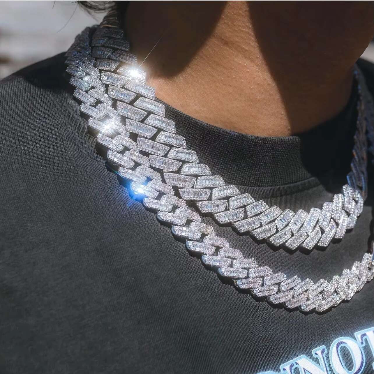 Luxury Jewelry Hip Hop Iced Out Moissanite Sliver 925 Tennis Chain Moissanite Cuban Chain Link for Men