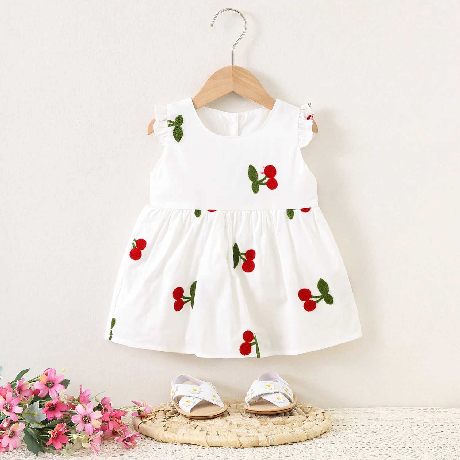 Baby Girl Dresses Summer Cherry Print Cotton Girls Dresses Cute Girls Beach Dresses Baby Girl Clothing R250707