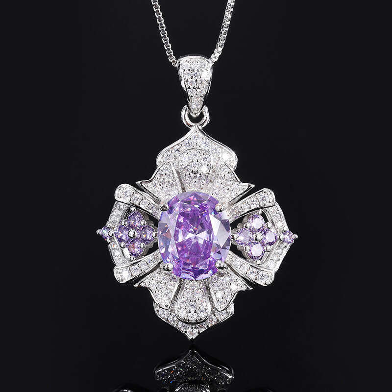 Colorful Gemstone For Women With Purple Kunzite Pendant And Paraiba Green Ring Necklace 948