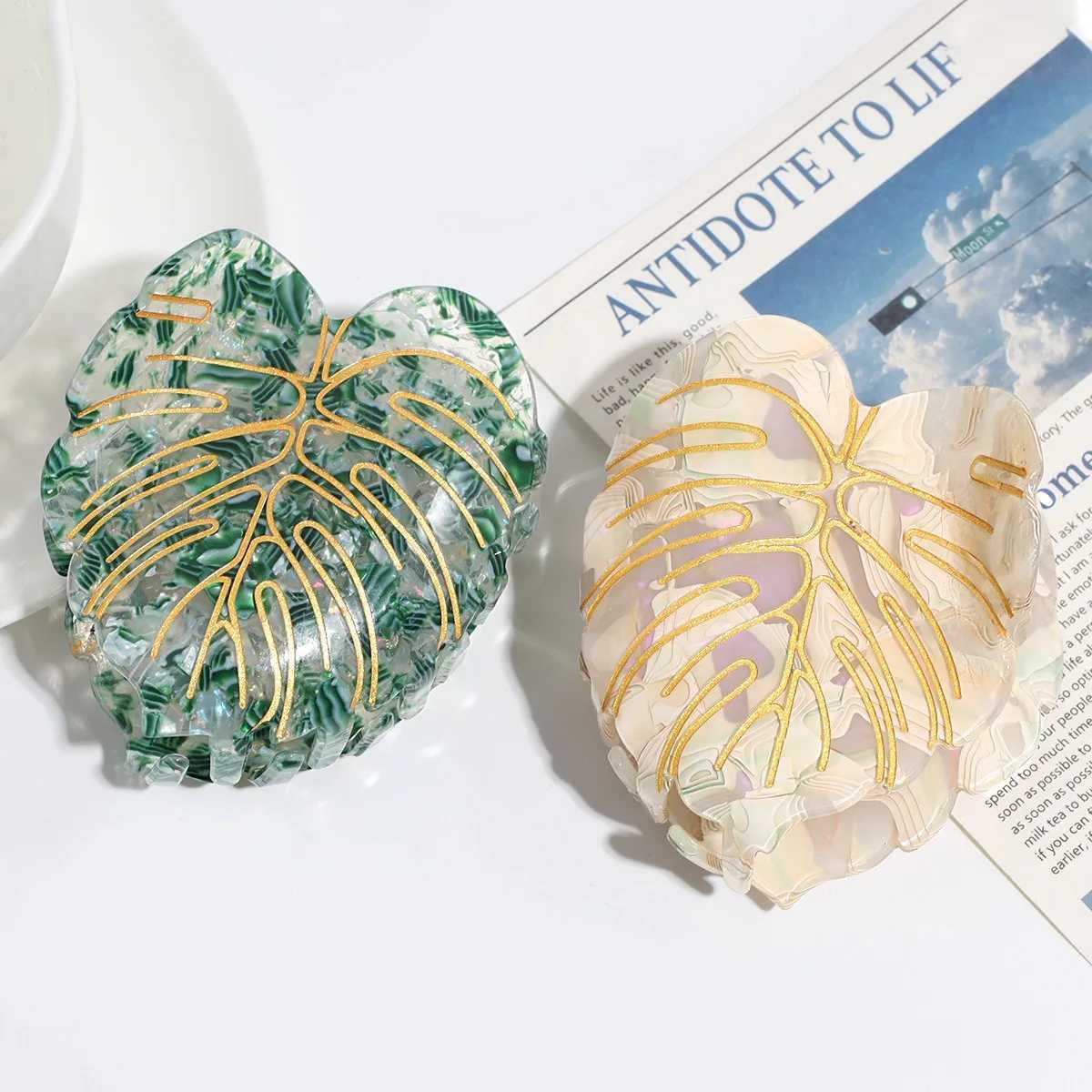 Refreshing World Style Emerald-Green Leaf Hair Claw Personality Design Acetate Hair Claw Clips Hair Accessories for Women Girls Y250707