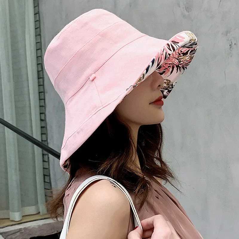 2025 Spring Summer Womens Bucket Hat Panamanian Four Seasons Fisherman Big Brim Hat Double-Sided Solid Color Sun Visor Cap Y250707