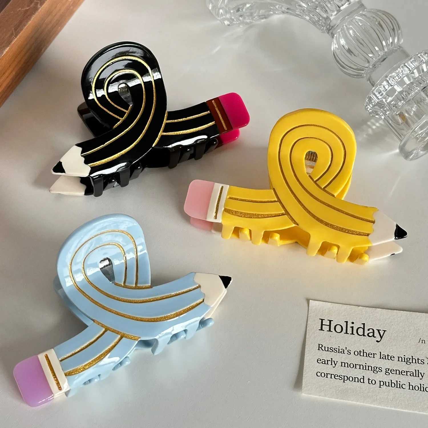 Muweordy New Creative Pencil Hair Claw Acetate Claw Clip Funny Pen Crab Hair Clip Shark Clip Hair Accessories for Woman Girls Z250707