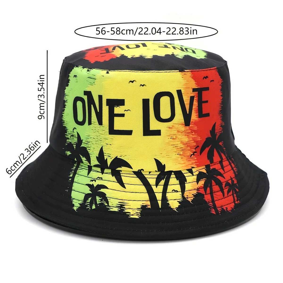 Unisex Reversible ONE LOVE Bucket Hat Lightweight Casual Tropical Design Basin Cap for Outdoor Vacations Travel Sun Protection Y250707