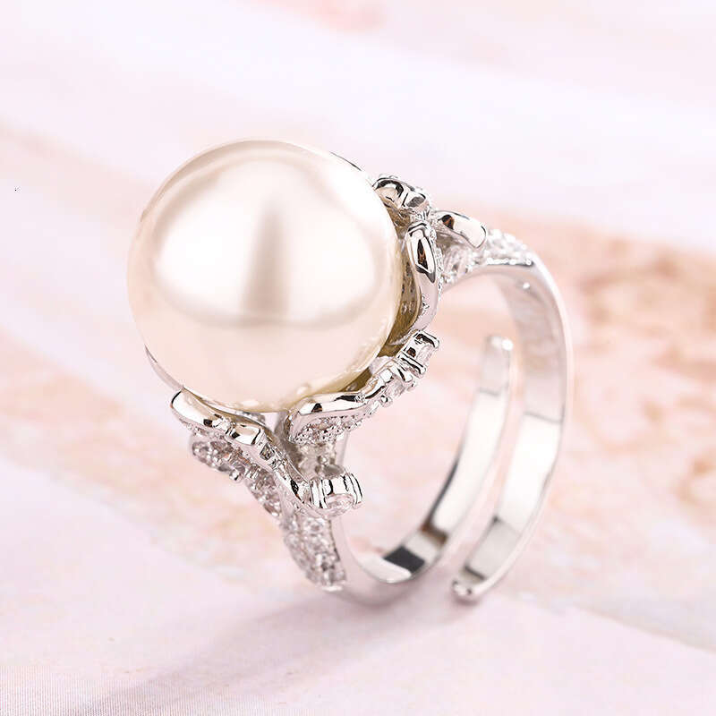 New Pearl South Sea Australian White Gray Adjustable Open Ring Fashion Commuter Women 048