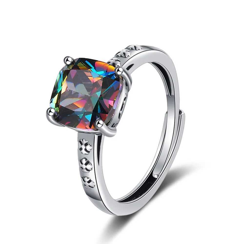 925 Sterling Silver Square Crystal Adjustable Rings For Women Wedding Luxury Fine Jewelry GaaBou XJ250707