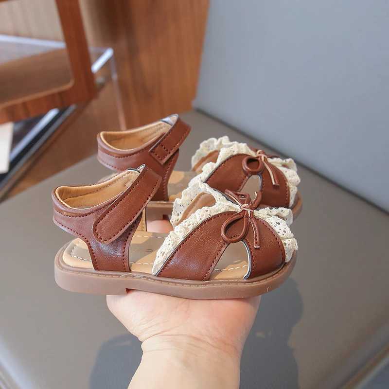 2025 Summer New Girls Sandals Childrens Princess Shoes with Soft Soles and Soft Tops Fashionable Lace Bow Sandals for Babies R250707