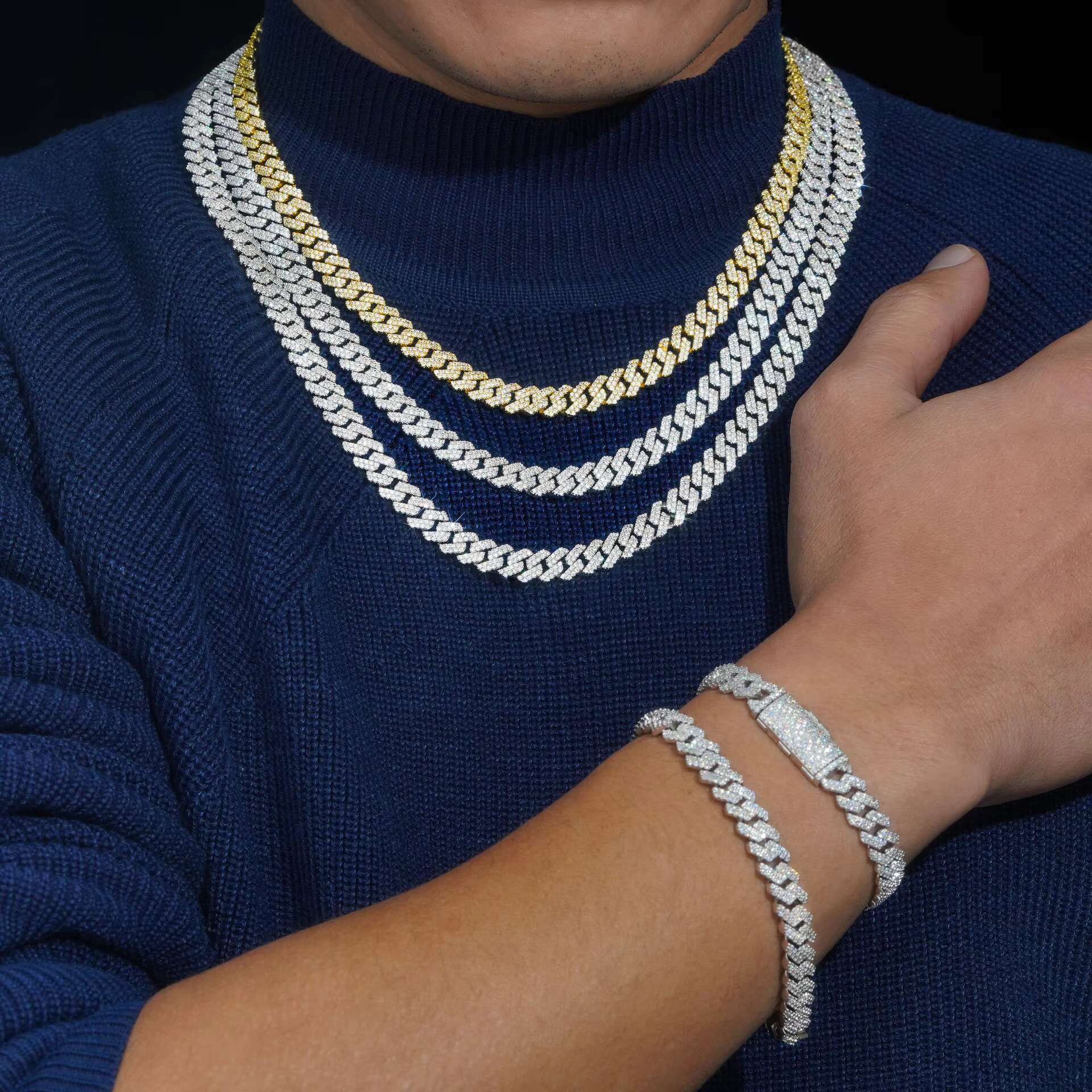 Luxury VVS Moissanite Hip Hop Jewelry 925 Silver Cuban Link Chain Iced Out Mossanite Cuban Chain for Men Women
