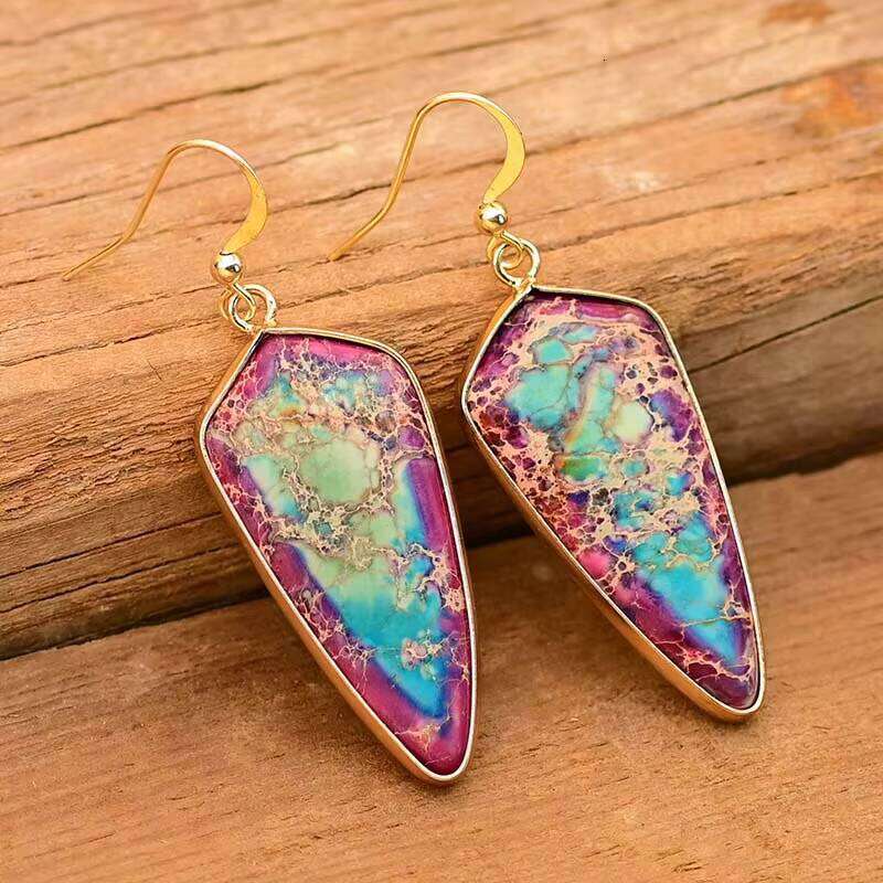 Outstanding Women Jewelry Natural Stone Bohemian Jasper Mixed Color Arrow-Shaped Earrings